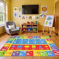 KC Cubs 5x7 ABC Alphabet, Numbers & Shapes Rug – Educational Non-Slip Play Mat Carpet for Kids, Toddlers, Nursery, Classroom, Playroom, Baby Daycare