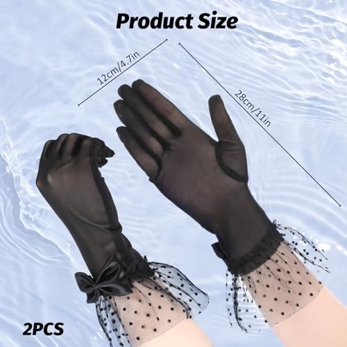Lace Gloves Women Tea Party, Black Lace Gloves Women Vintage Short Mesh Bow Glove Courtesy Evening Elegant Accessories Glove for Opera Wedding Dinner 1920s Party2