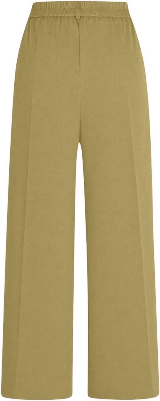 Womens Wide Leg Dress Pants Business Casual Petite Work Slacks High Waisted Stretchy Button Straight Leg Trousers