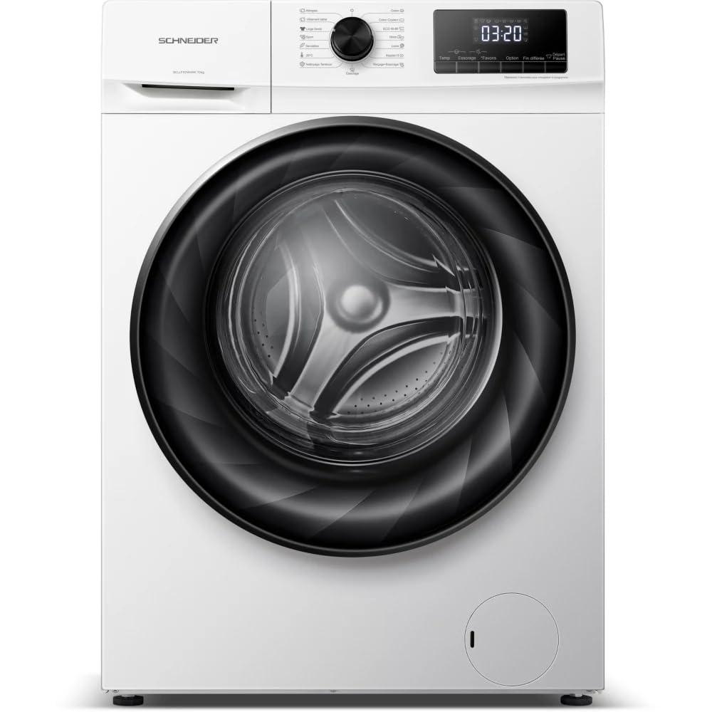SCHNEIDER SCLLF1014VAW, Lave linge frontal, 10 kilos, Fonction vapeur, Moteur inverter, 1400trs/min, 15 programmes, Pieds réglables, Blanc