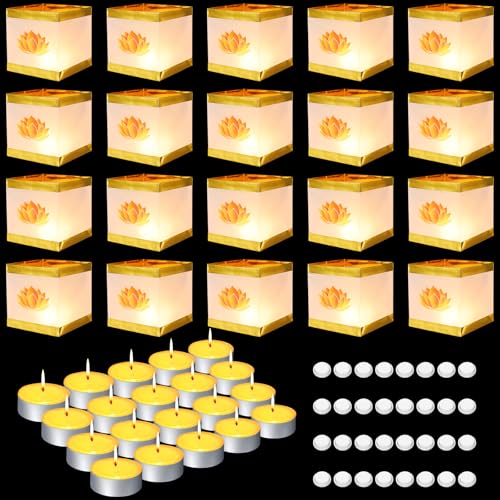 72 Pieces Square Floating Lanterns Lotus Pattern Chinese Wooden P...