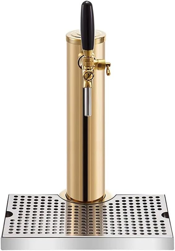 Kegerator Tower, Stainless Steel Beer Tower, Faucet Draft Beer Tower for Home Brewing, Gold, Single Faucet/Double Faucet/ 3 Faucets,2 faucets+drip Tray