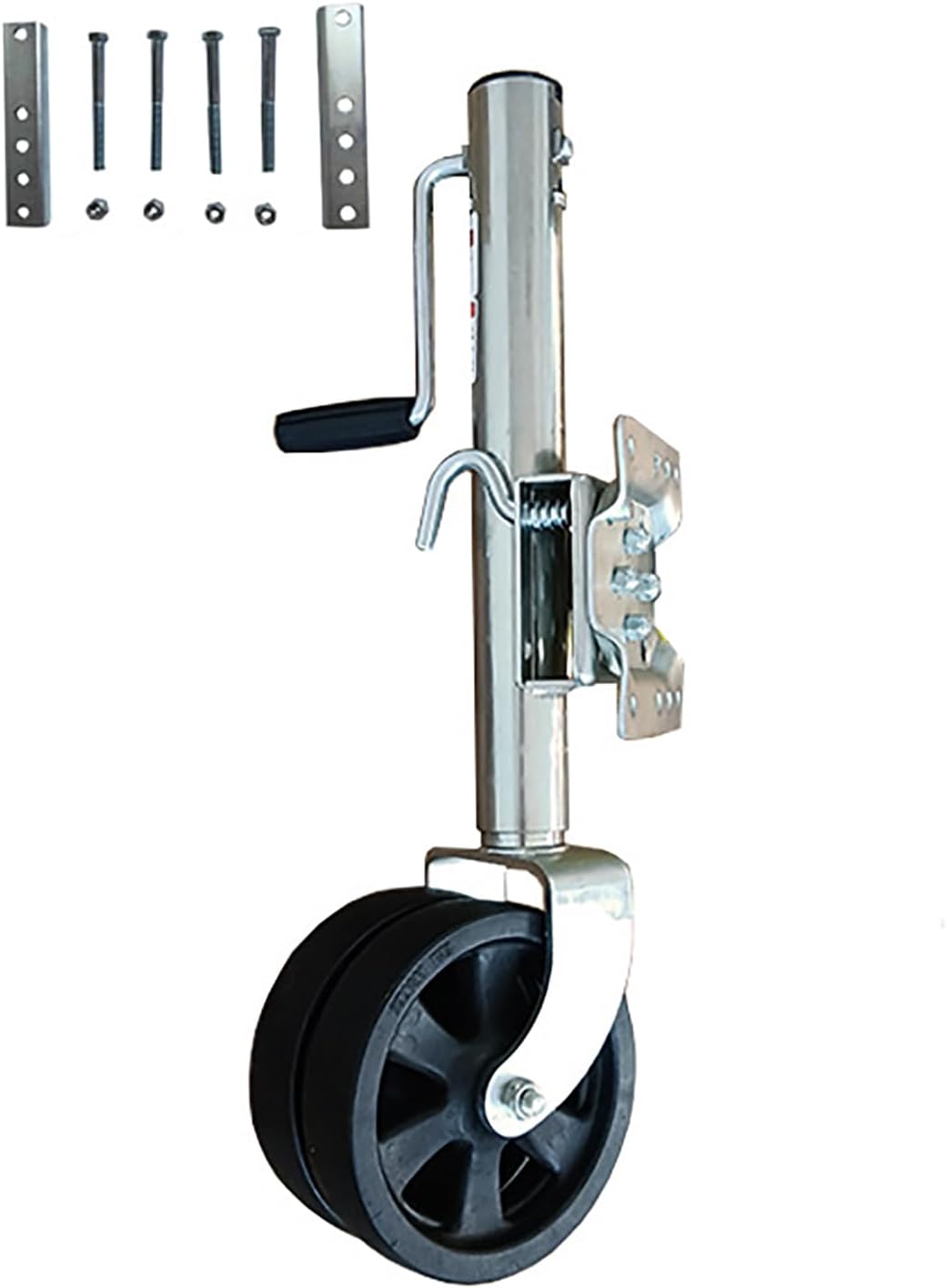 Heavy Duty Boat Trailer Jack with Dual Wheels, 2000lb Capacity, Side-Wind Crank, Swivel Design, Bolt-On for Marine & Beach Trailers, 8" Silver Finish