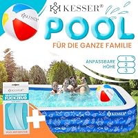 KESSER® Aufblasbarer Pool Familienpool für Kinder und Erwachsene Gartenschwimmbad Familienschwimmbad Sommer 240x142x56 cm Planschbecken 613 Liter Füllmenge Kinderfreundlich Inkl. Flickzeug & Ball – Ansicht 2