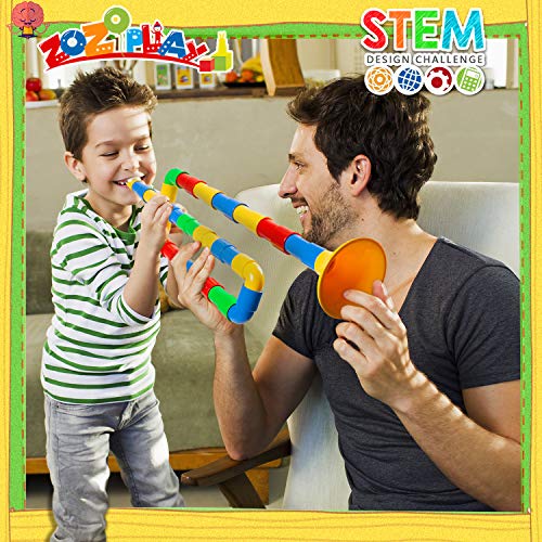 ZoZoplay STEM Toys Tube Locks 72 Piece Tubular Pipes & Spouts & Joints & Whistles Learning Educational Building Block Set with Wheels Gift for Boys Girls - Thumbnail 4