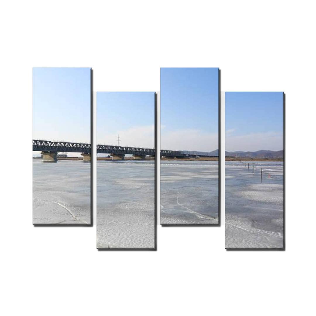 4 Panel Canvas Pictures Bridge through river covered ice Home Decor Gifts Canvas Wall Art for your Living Room