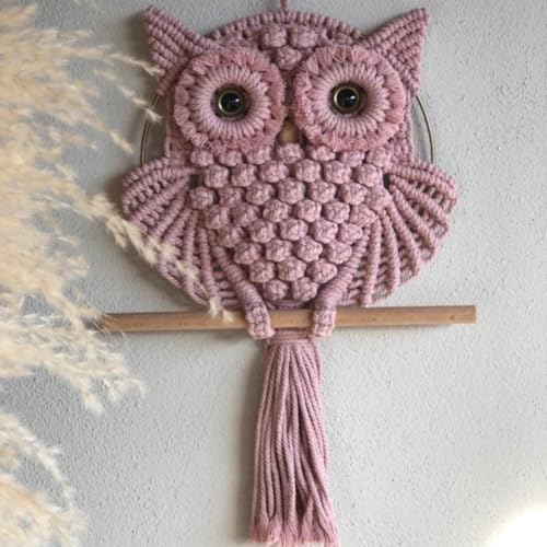 Image of tms Bohemian Owl Macrame Wall Hanging - 12 x 23 Inch - Handcrafted Boho Home Decor with Natural Elements - Boho Chic Accent for Home, Office, or Living Room (Peach)