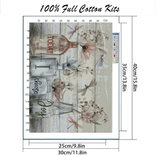 Image of Stamped Cross Stitch Kits for Adults Beginner, Flower Dimensions Needlepoint Art Crafts Embroidery Kits for Adults Beginners 15.7x11.8 inches