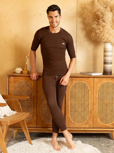 Image of Lux Cottswool Men's Pack of 2 Half Sleeves Round Neck Thermal Set