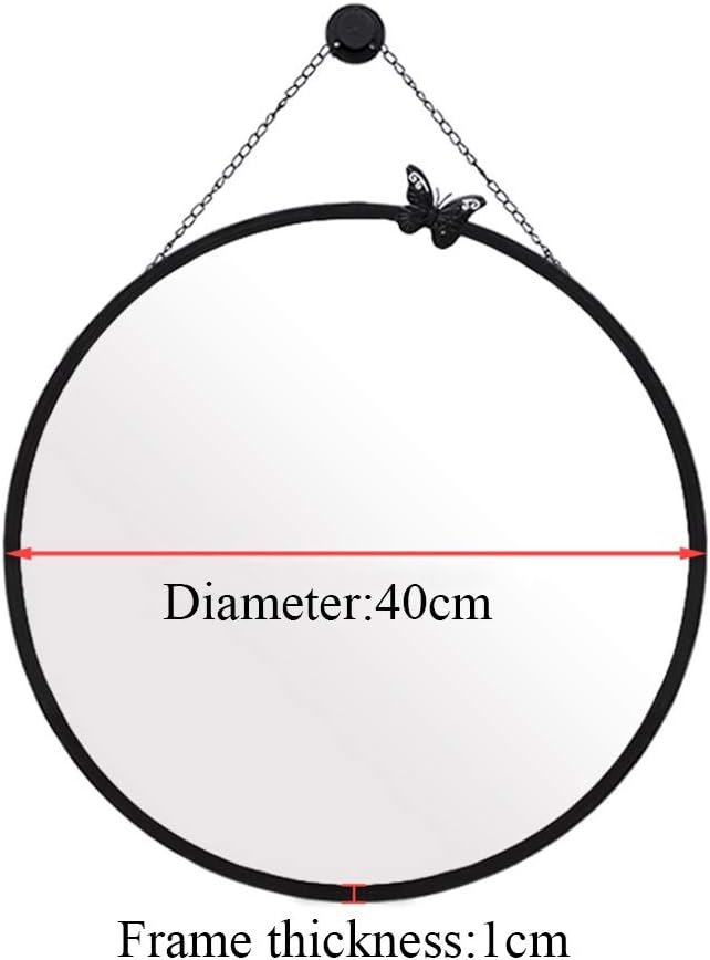 Bathroom Wall-Mounted Round Mirror-Metallic Chain Hanging Strap - Metallic Framed Vanity Mirrors Shaving Mirror Magnifying Mirror Shower Make-up Mirror（40cm）