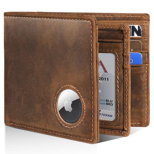 Mens Wallet With AirTag Holder, Bifold Leather RFID Blocking 1-2 ID Windows 12-13 Card Holders, Gift Box and Screen Protector Included, AirTag Not Included