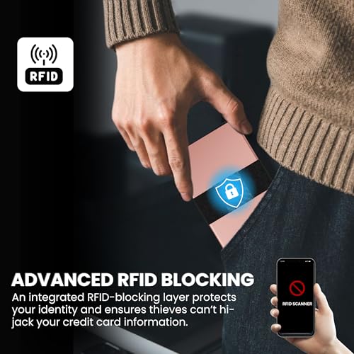 Image of CODE 118 Wallet for Men - Slim Minimalist Aluminum Smart Wallet with RFID Blocking - Compact cash and Credit card holder with Pop Up Ejector (Classic, Rose Gold)