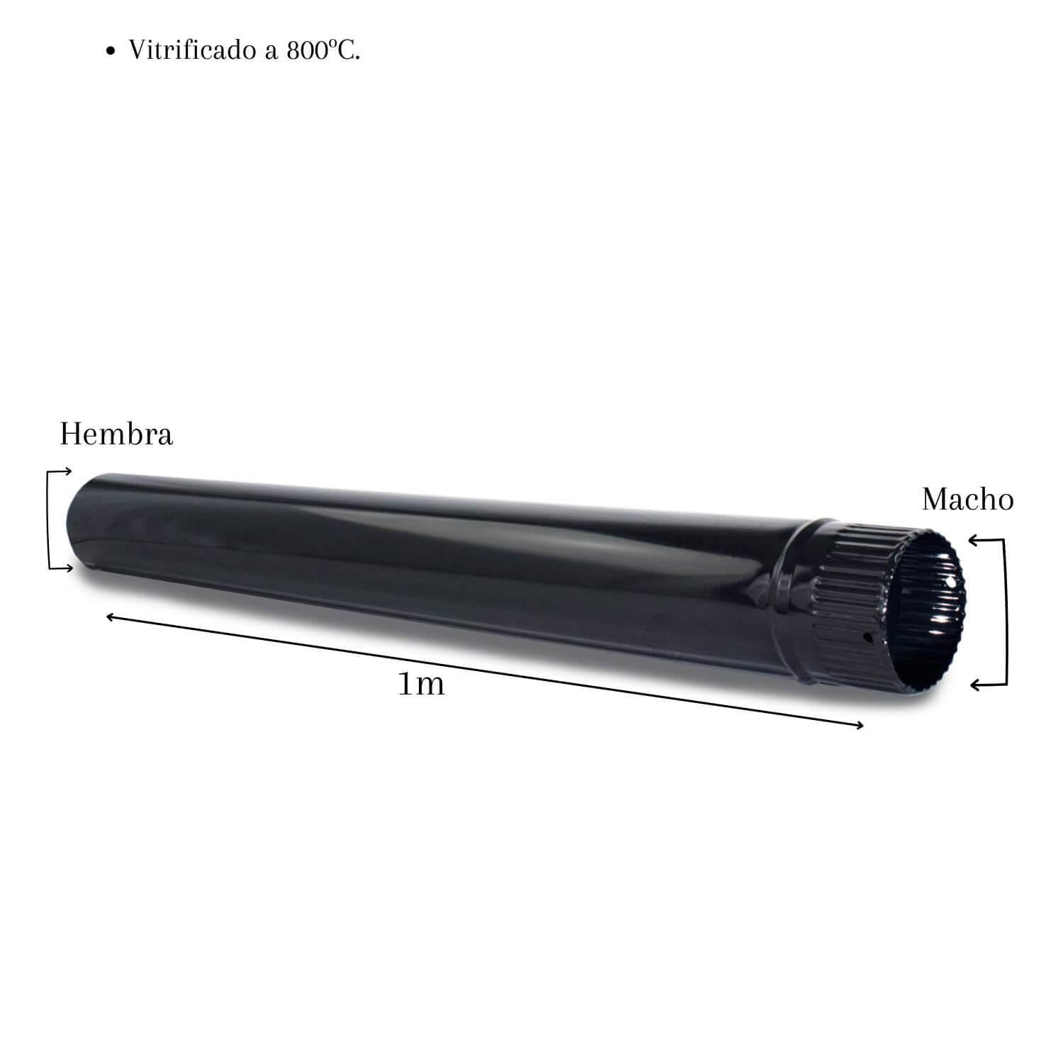 Tubo Chimenea 250mm Vitrificado Negro 1m Estufa Leña Esmaltado Diseño Decorativo Alta Temperatura