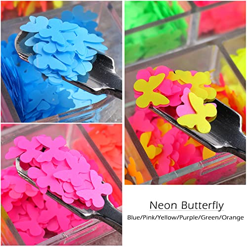 Butterfly Glitter Nail Art Sequins, 3D Fluorescent Glitters Butterflies Flakes, Holographic Neon Laser Shiny Butterfly Nail Supplies For Women Girls Manicure Charms Decorations Diy Resin Nail Art Tips #TOP4