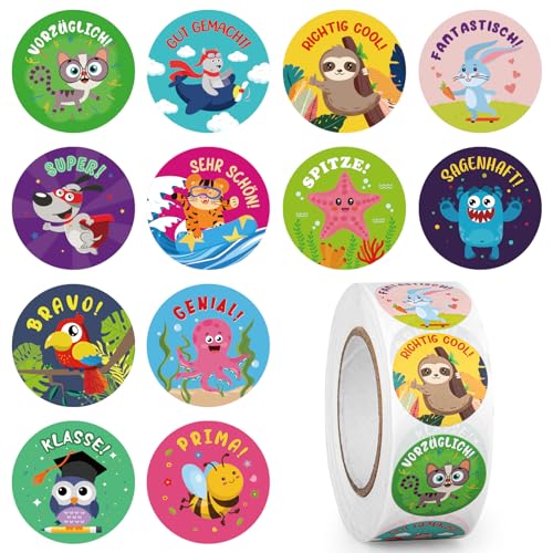 Fowecelt Motivationsaufkleber Belohnungssticker Grundschule Selbstklebende: 600 Stk 12 Tiere Muster Motivationssticker Lehrerbedarf Lehrer Zubehör für Lehrer Eltern Belobigung Schüler Kinder