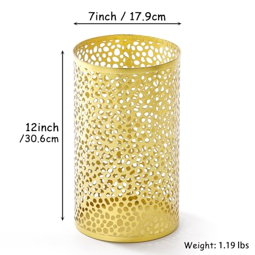 Basurero metálico dorado cilíndrico de 7x12 pulgadas miniatura 5