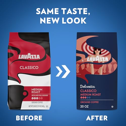 Image of Lavazza Classico Ground Coffee Blend, Medium Roast, Authentic Italian, Blended And Roasted in Italy, Non GMO, Value Pack, A Full bodied with rich flavor and notes of dried fruit, 20 Ounce (Pack of 2)