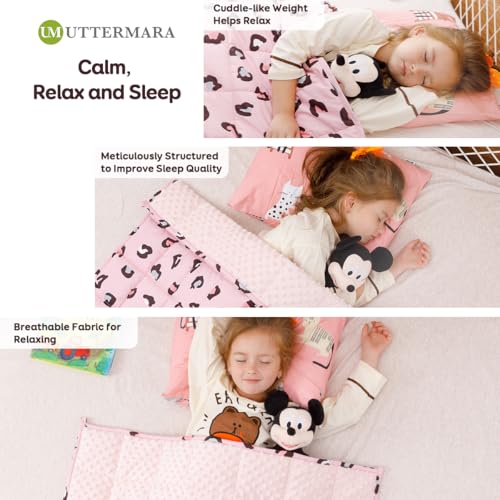 Image of Uttermara Weighted Blanket 3 lbs, Ultra Cozy Minky Fleece and Cotton Sided with Cartoon Patterns, Reversible Heavy Blanket Great for Sleeping, 36x48 inches, Pink Leopard