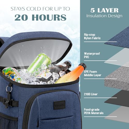 Tuwubi Cooler Backpack 35 Cans, Backpack Coolers Insulated Leak Proof for Men Women, Waterproof Soft Sided Lunch Camping Beach Travel Ice Chest Backpack Cooler Bag Blue - image 3