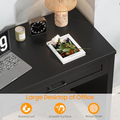 Image of Vabches Home Office Desk with 3 Storage Drawers, Black.