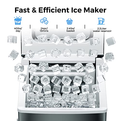 Clear Ice Maker, Countertop Ice Maker, 40Lbs Per Day, 24 Pcs Clear Square Ice Cubes Per 13 Mins, Auto Self-Cleaning, Stainless Steel Ice Machine For Cocktails, Drinks & Whiskey #TOP1
