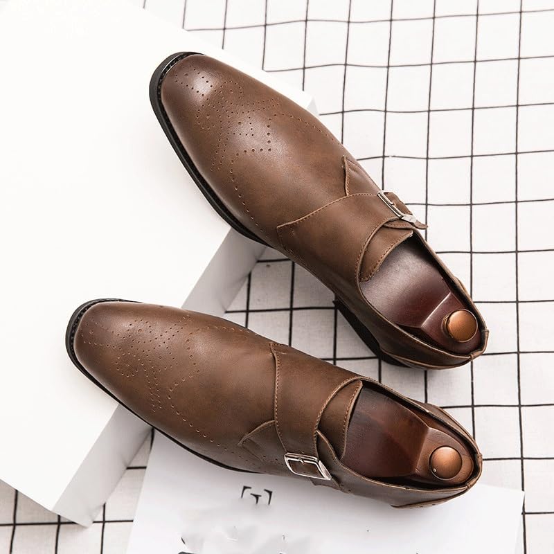 Monk Dress Formal Shoes For Men's Casual Tuxedo Comfort Orthopedic Plain Toe Office Low Top Shoe Faux Leather Slip-on(8)3