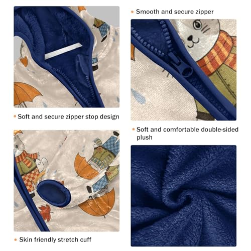 Cats with Umbrellas and Leaves Toddler Fleece Jacket Girl Boys Hooded Fleece Jacket Coat Warm Outwear Zip-up 3-10T3