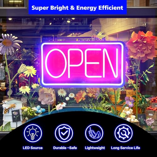 Rdutuok Led Neon Open Signs for Business,16.5\"X 9\" Light Up Open Signs Advertisement Board Electric Display Sign Powered by USB for Stores Window Bars Cafes Hotels - Thumbnail 5