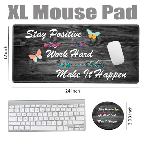 Image of Stay Positive Mouse Pad 24x12 Inch Desk Mat Work Hard and Make It Happen Mousepad Inspirational Quote Desk Pad XXL Computer Mat for Wireless Mouse Work Coaster Set