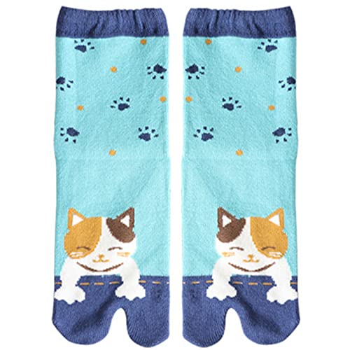 Yjcnelcr Calcetines tipo kimono Tabi con puntera dividida para mujer, lindos calcetines con estampado floral para gatos, verde, Altoa única
