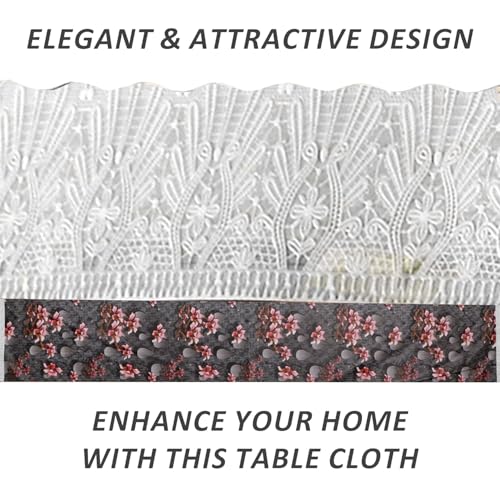Image of Dakshya Industries 6 Seater PVC Waterproof Dining Table Cover 60x90 Inch | Floral Printed Washable Table Cloth with Lace Border