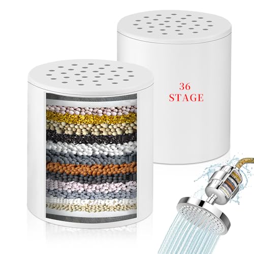 AOOTE Cartucho de filtro de ducha de 36 etapas, paquete de 2 universales para purificador de agua dura, elimina