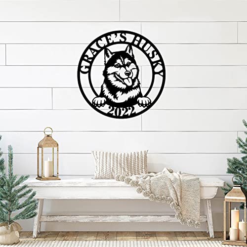 Alioyoit Metal Sign Custom Name Pet Dog Husky Customized Laser Cut Metal Wall Art Hanging Sign Large Decorative Metal Family Sign Decorations For Bedroom Dining Room Workshop 24 Inch #TOP2