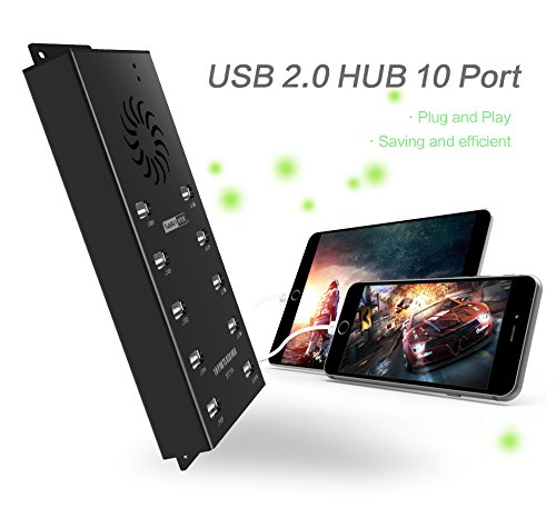 Aluminio 10 Puertos Portátil USB 2.0 Hub Con Puertos De Carga Y Datos Sincroniza Puertos Para Mac/PC De Escritorio/MacBook Pro Con Adaptador De Energía Externa