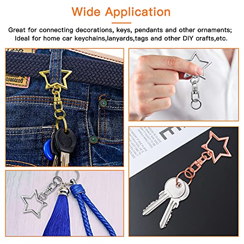 60Pcs Star Shaped Spring Snap Keychain Clip,3 Colors Metal Swivel Clasp Snap Hook Key Ring with Chain Hanging Buckle with Open Jump Ring Connector for Crafts Key Ring Making,DIY Keychain Supplies - Thumbnail 4