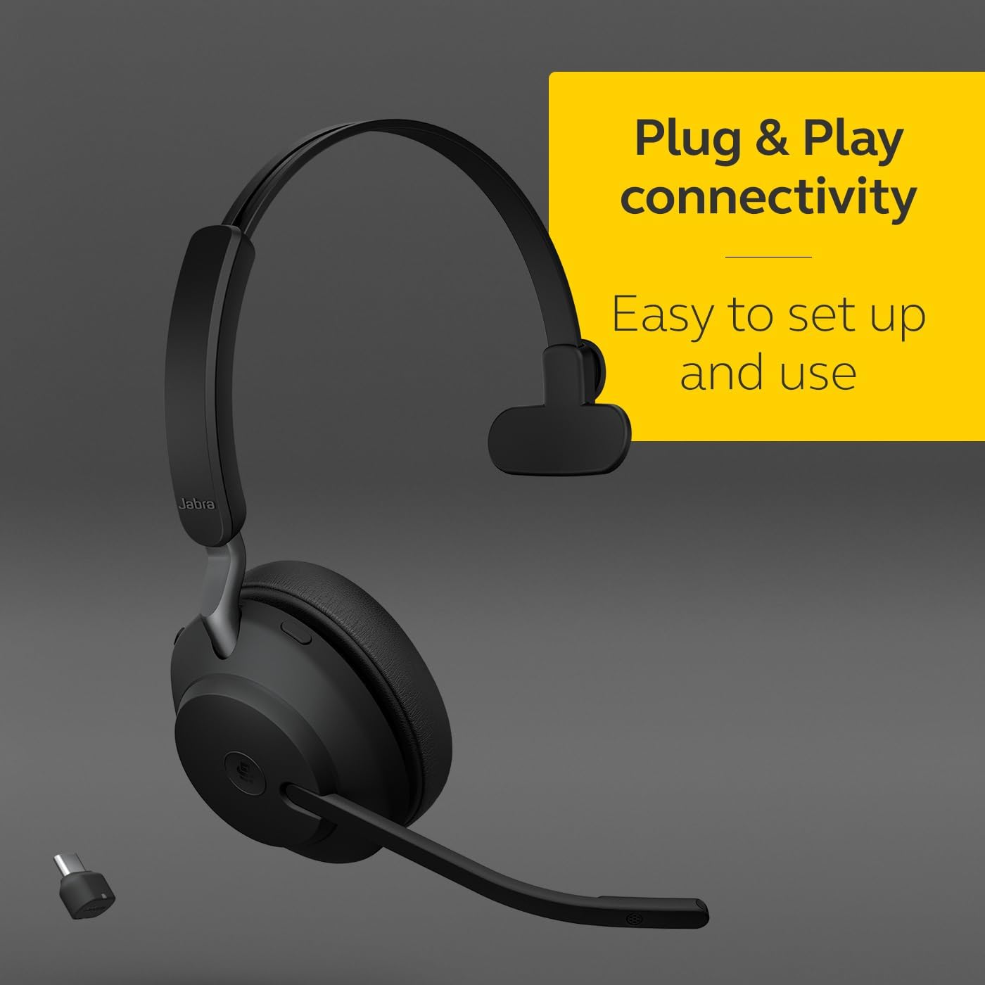Jabra Evolve2 65 Bluetooth Wireless Headset with Mic for Calls and Music, Single-Ear Headphones with USB-C Adapter, Up to 37 Hours Battery, Works with Microsoft Teams, Black 7 517QzRH8MeL. AC SL1400