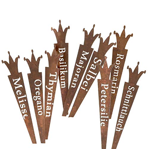 9er Set Kräuterstecker mit Krone 22cm Stecker für Kräuter Garten...
