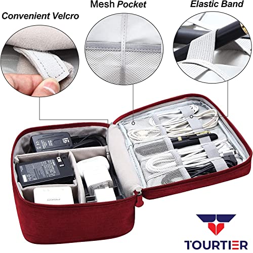 TOURTIER Digital Accessories Cable Organizer Bag - Travel Electronics Storage Case Protects USB Drives, Memory Cards, Chargers, SD Card, Cords, Adaptors and Other Device Accessories (Red) 4 517QzZL46gL