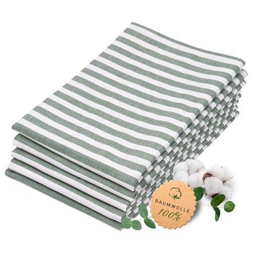 ZOLLNER 5er Set Geschirrtücher Baumwolle in 50x70 cm - saugstarke und langlebige Küchentücher - waschbar bis 60°C – in dunkelgrün gestreift- Gastronomiequalität - Oeko Tex® Zertifiziert