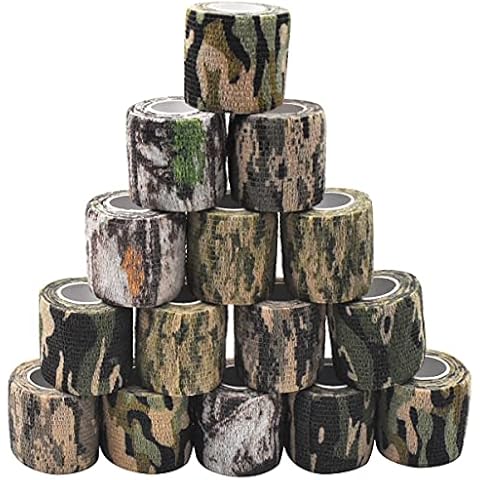 Camouflage Tape,Yueser 15 Pieces Stealth Camo Non-woven Fabric Camo Stretch Bandage Self-Adhesive Camouflage Tape for Outdoor Camping Hunting Bicycle Camera (5.0cm * 4.5m) Cover