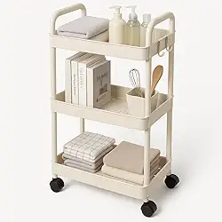 Carrinho Estante Organizadora Multiuso com Rodas 3 Andares 35x26x71cm Plástico PP Branco Prateleira Vertical para Banheiro Cozinha Lavanderia e Escritório