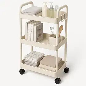 Carrinho Estante Organizadora Multiuso com Rodas 3 Andares 35x26x71cm Plástico PP Branco Prateleira Vertical para Banheiro Cozinha Lavanderia e Escritório