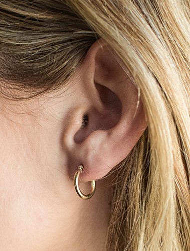 14K Gold Classic Real Hoop Earrings, (2mm Tube)3
