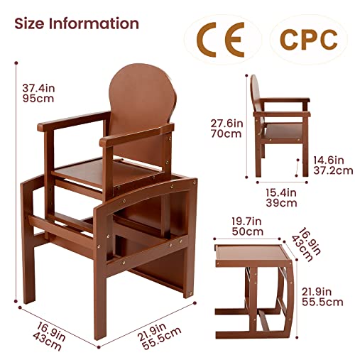 Funlio 3-In-1 Convertible Wooden High Chair, Premium Solid Wood Highchair For Toddlers 3-6 Years, High Chair & Rocking Chair & Kids Table Chair Set For Boys/Girls, Easy To Assemble & Clean - Brown #TOP5