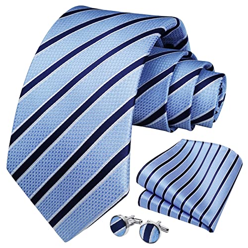 Image of HISDERN Mens Ties Set Stripe Plaid Ties for Men and Pocket Square Cufflinks Formal Silk Necktie Wedding Business