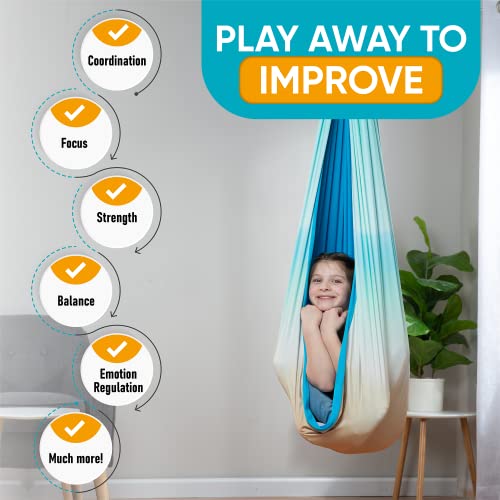 Image of Indoor Sensory Swing for Kids or Outdoor - Holds 300lbs, Double-Layer, & 360 Swivel, Calming Compression Therapy Swing Hammock for Kids & Adults with All Hardware - Sensory-Motor Toys & Gifts