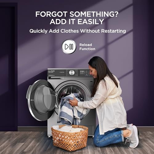Image of Lloyd Tru Slim 7 kg 3 Star Fully Automatic Front Load Washing Machine |1200 RPM | Detergent Storage Zone | 14 Wash Programs | In-Built Heater | Reload Function, GLWF703TSGGB, Graphite Black)