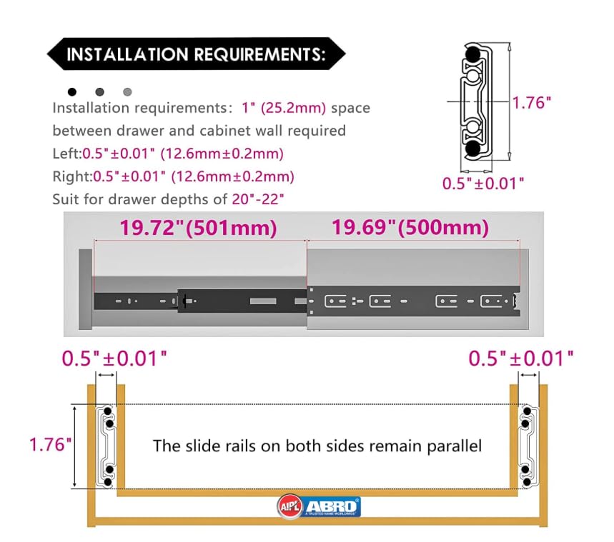 Image of Quba Drawer Channel | Regular Close Ball Bearing Telescopic Channel for Drawers (8 inch)