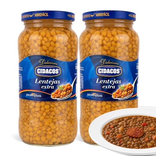 Lentejas cocida Extra, Ideal como guarnición, plato principal o en ensaladas, Conservar en lugar fresco y seco, Peso neto 570 g, Peso escurrido 400 gr, Formato tarro de cristal, 2 Unidades