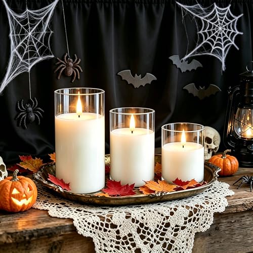 Image of VIEWELLD Clear Glass Flameless Candles with Remote Timer, Battery Operated Candles, Flickering LED Pillar Candles Set of 3